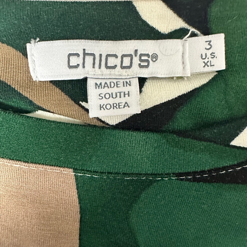 Chico's Camouflage Print Top in Green and Tan